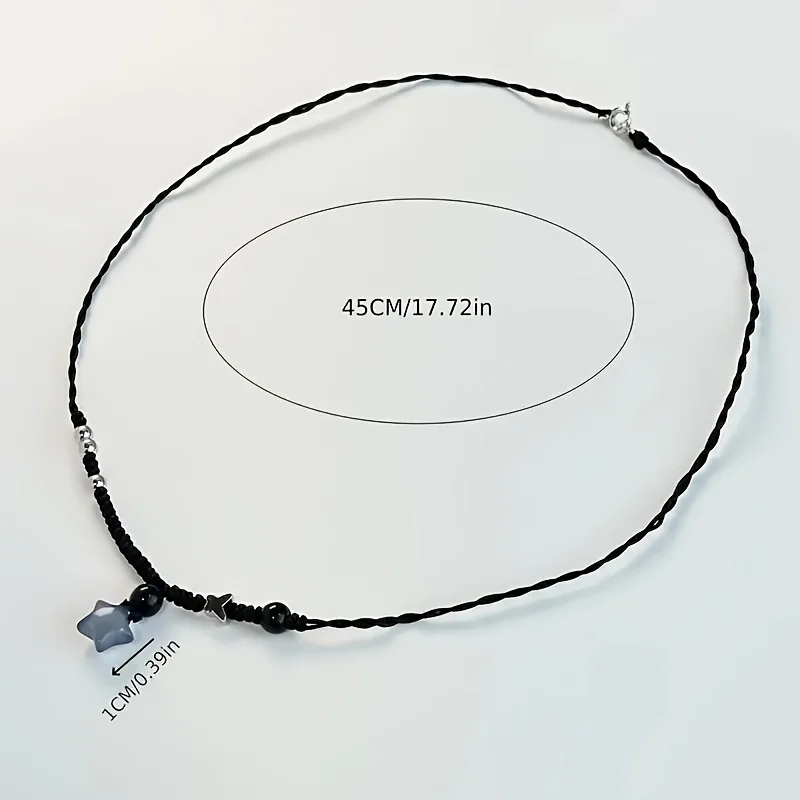 Vintage Black Rope Chain Short Necklace Korean Acrylic Star Pendant Necklace Women\'s Casual Fashion Party Jewelry