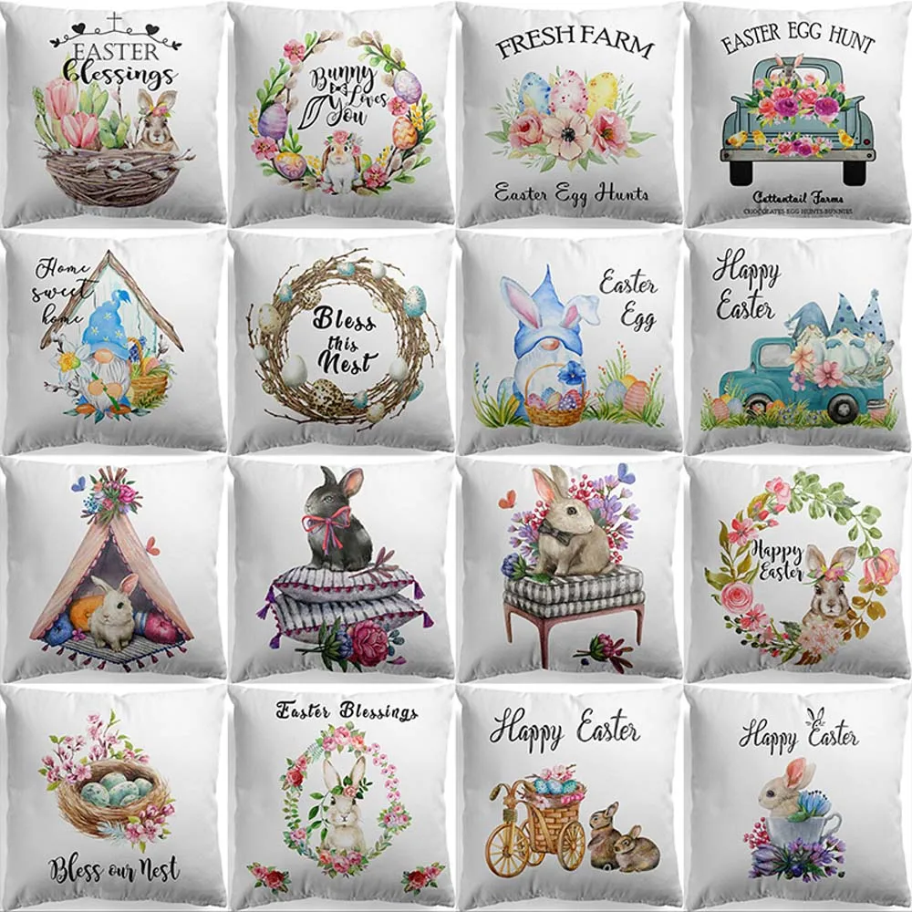 

Easter Decoration Pillowcase Sofa Cushion Case Bed Pillow Cover Home Decor Car Cushion Cover Party Polyester Pillow Case 45*45cm