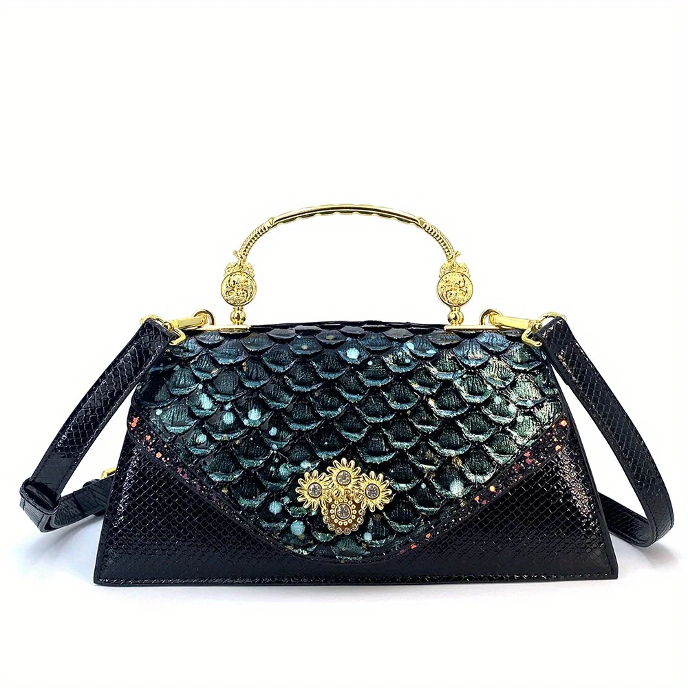 Bolso retro de alta gama para mujer, elegante, ligero, de lujo, negro, dorado, industria pesada, bolso de hombro tipo bandolera para mujer