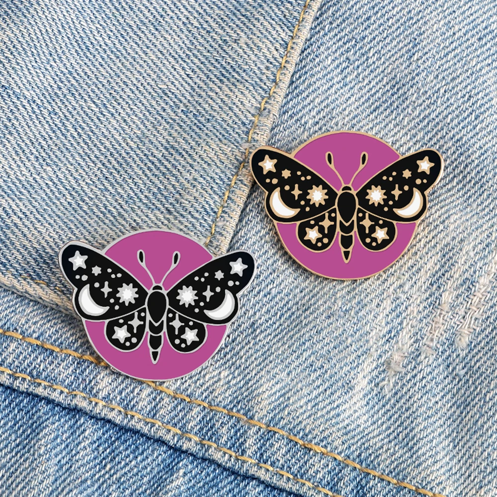Retro Butterfly Moth Enamel Pin Star And Moon Insect Brooch Purple Backpack Badge Animal Jewelry Gifts For Women Girls Wholesale