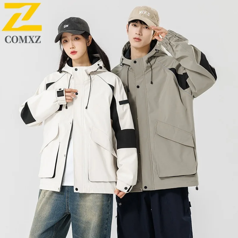 

COMXZ 2025 Мужская рабочая одежда с капюшоном, весенне-осенняя ветровка в американском стиле с большими карманами, повседневная модная легкая верхняя одежда