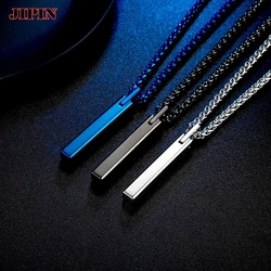 Black Blue Geometric Rectangle Pendant Necklace For Men Tungsten Steel Necklaces Anniversary Male Jewelry Gift 24Inch Chain