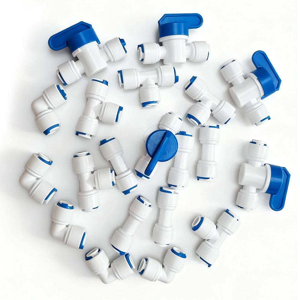 

20pcs 1/4" OD Quick Connect Push-In Connection Reverse Osmosis System Water Fittings 20pcs Set (Ball valve + T+I+L type)