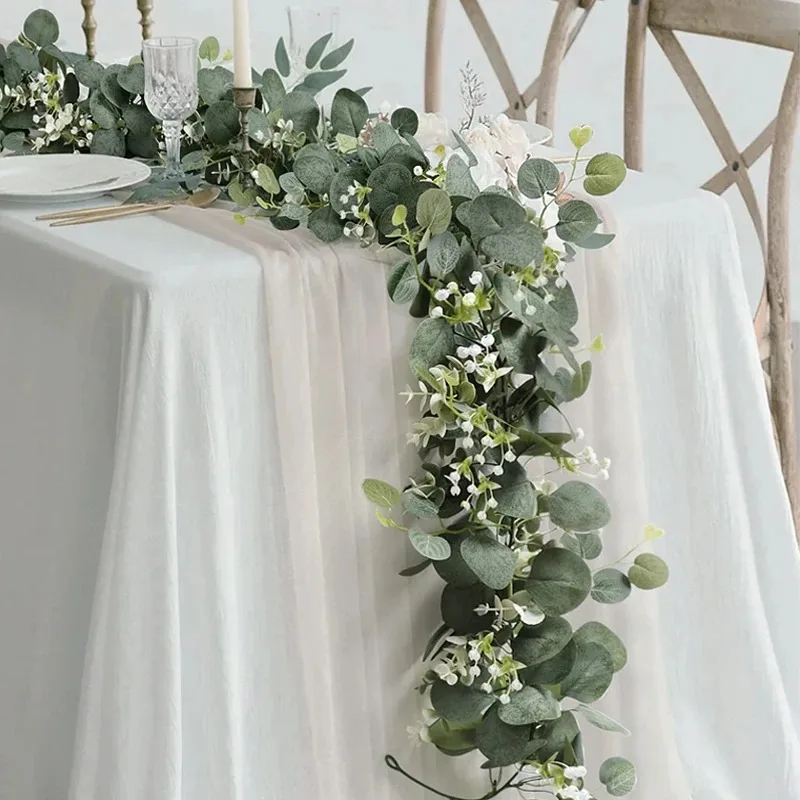 2pcs Artificial Eucalyptus Vine Plant Real Texture Fake Green Hanging Plant Wedding Courtyard Garden Home Party Wall Decoration image 5