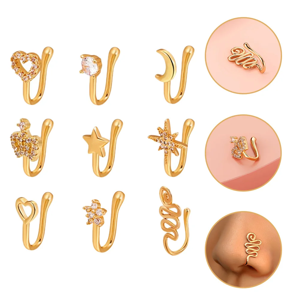 

9Pcs Copper Nose Cuff No Piercing Fake Rings Girl Accessories for Club Gatherings Dance Performances Nose Ring