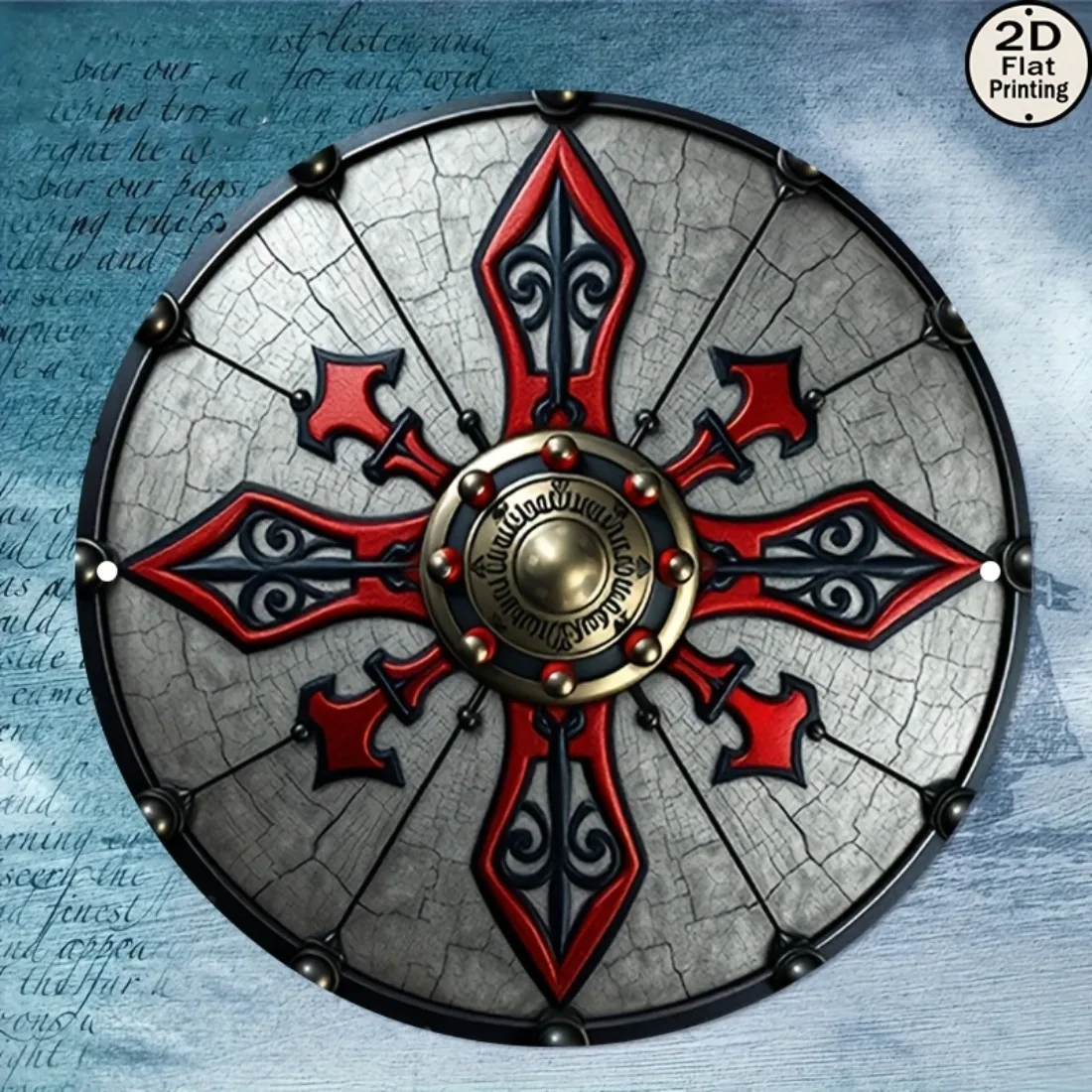Metal Viking Shield Wall Art - 8 Inch Round Rustic Decor for Home, Cafe Gift Outdoor Indoor