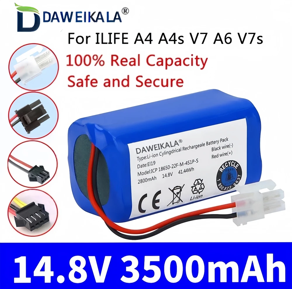 14.8V 3500mAh Li-Ion Battery for Xiaomi G1 MI Robot Vacuum Mop Essential ILIFE A4 A4s V7 A6 V7s Plus Robot  Cleaner Accessories