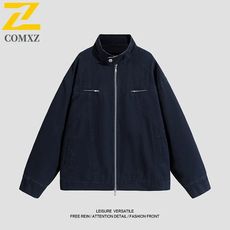 

COMXZ Outdoor Cycling Mens Cotton Jacket Premium Lapel Windproof Jackets Luxury Solid Color Travel Lightweight Autumn Coats