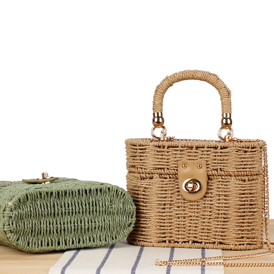 

Summer Straw Woven Box Flip Handbags For Women Handmade Rattan Beach Bags Bohemia Chains Shoulder Crossbody Bags Hollow Out Sac