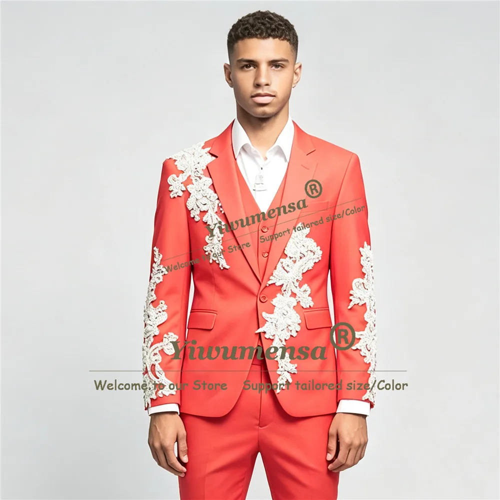 Latest Design Wedding Suit For Man Embroidered Prom Blazer Customized Single Breasted Jacket Pants 2 Piece Sets Groom Tuxedo