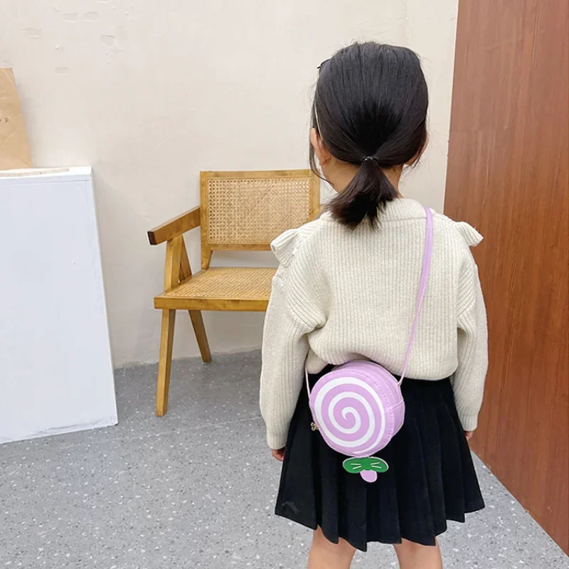 Petit sac rond à motif de sucette pour enfants, sac à bandoulière en cuir PU, porte-monnaie pour enfants, initié aux femmes, garçon, fille, mignon, mode