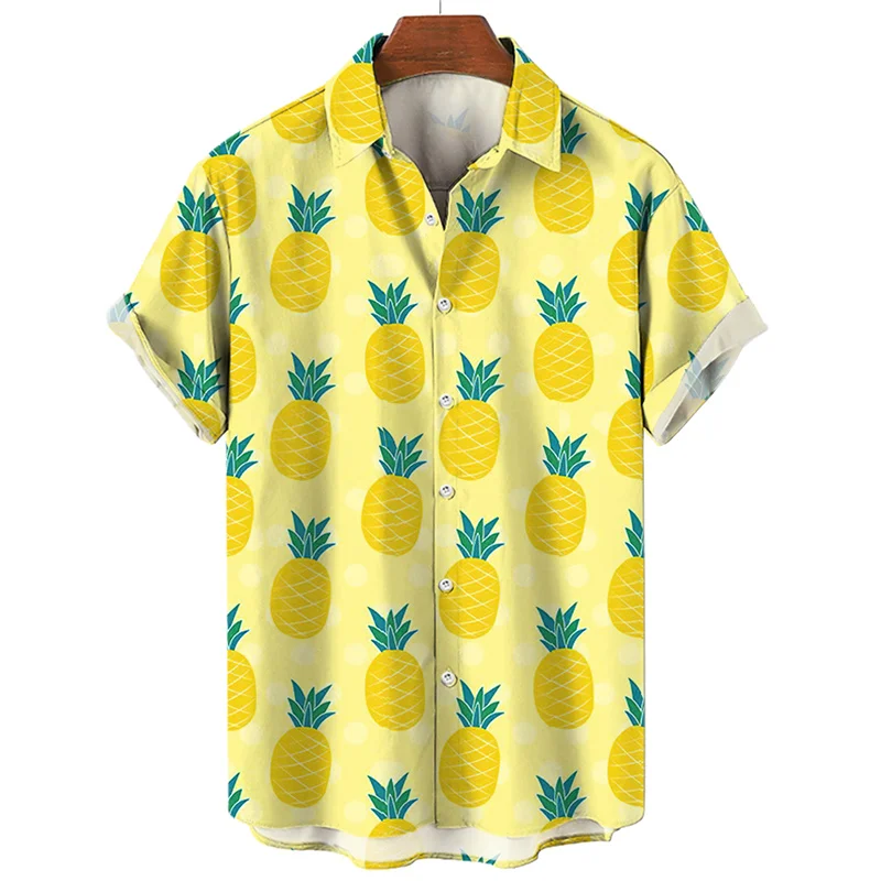 

Full Print Pineapple Lemon Fruit Graphic Beach Shirts For Men Summer Short Sleeve Button Party Hawaii Shirts Men's Aloha Shirt