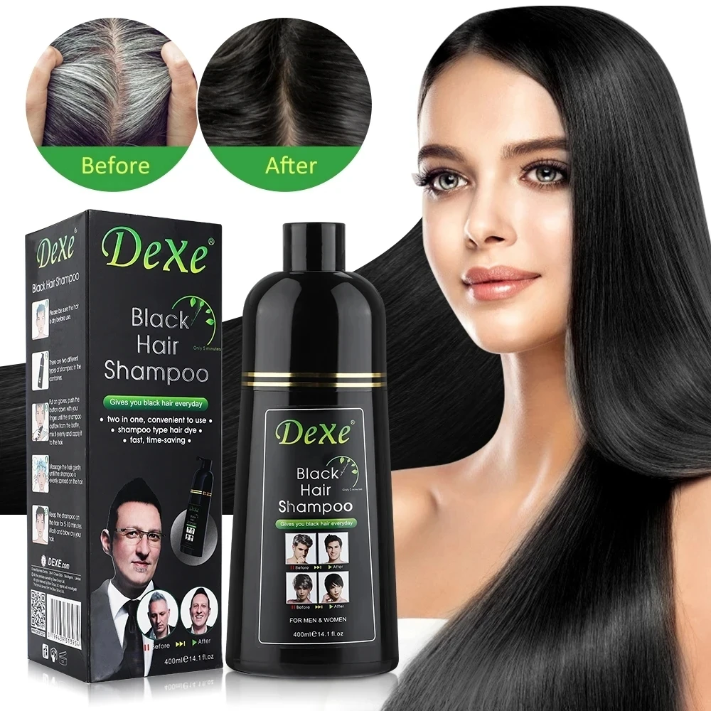 200/400ml Black Dyed Shampoo Black Hair Dye Herbal Ingredient Ginseng Ginger Ganoderma Lucidum White Hair Dyed Black Repair Hair