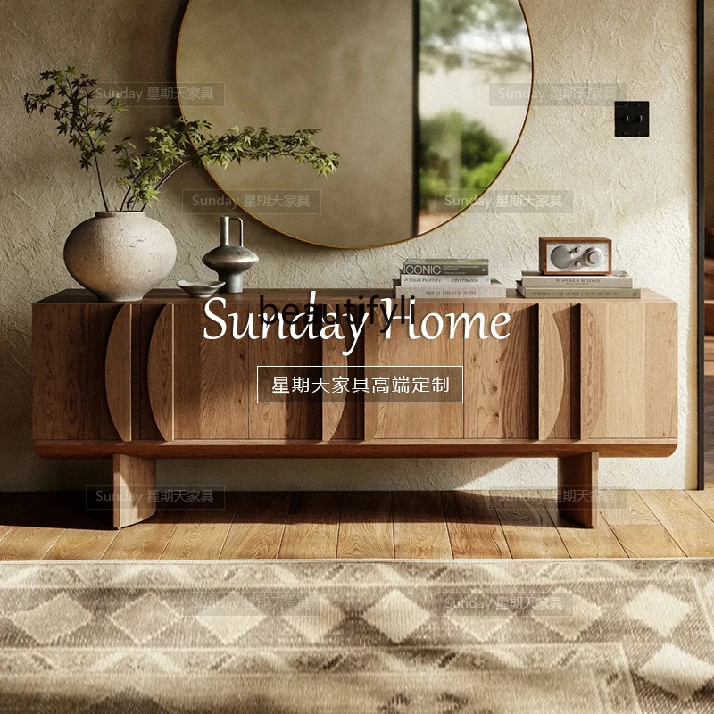 

Wabi-Sabi Style Solid Wood TV Cabinet Modern Minimalist Wood Color Storage Cabinet Living Room Entryway Cabinet/Sunday Furniture