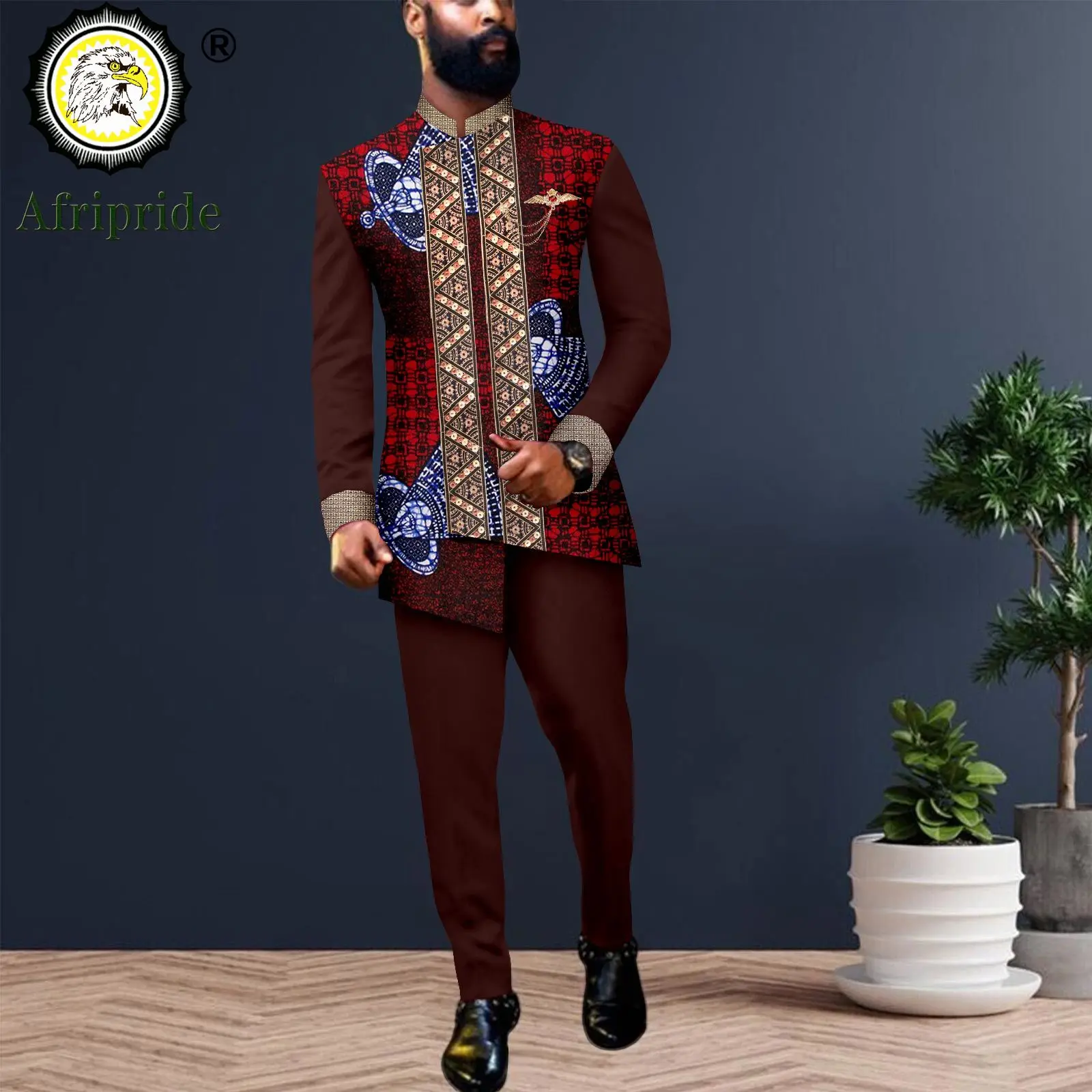 Men`s Business Suits Slim Fit Lined Print Blazer and Pants 2 Piece Set Dashiki Formal Outfits African Clothes Wedding 2516042