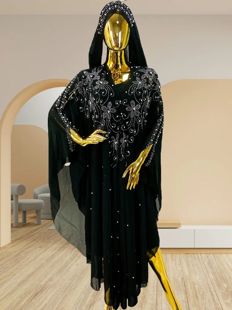 

One Piece African Dresses For Women New Vetement Femme Sequin Dashiki Abaya Maxi Dress Africa Clothes Ankara Hooded Dresses