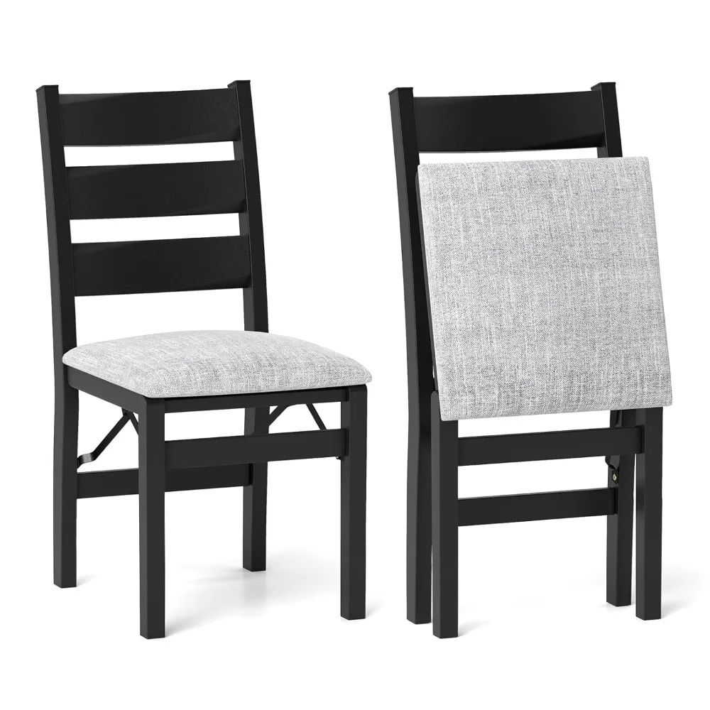 

Modern Folding Dining Chairs Set, Upholstered Kitchen Chairs with Slatted Backrest & Padded Seat, Rubber Wood, Customized