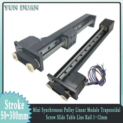 Mini Synchronous Pulley Linear Module Trapezoidal Screw Slide Table Line Rail 1-12mm Pitch Nema11 Motor 50~300mm Stroke