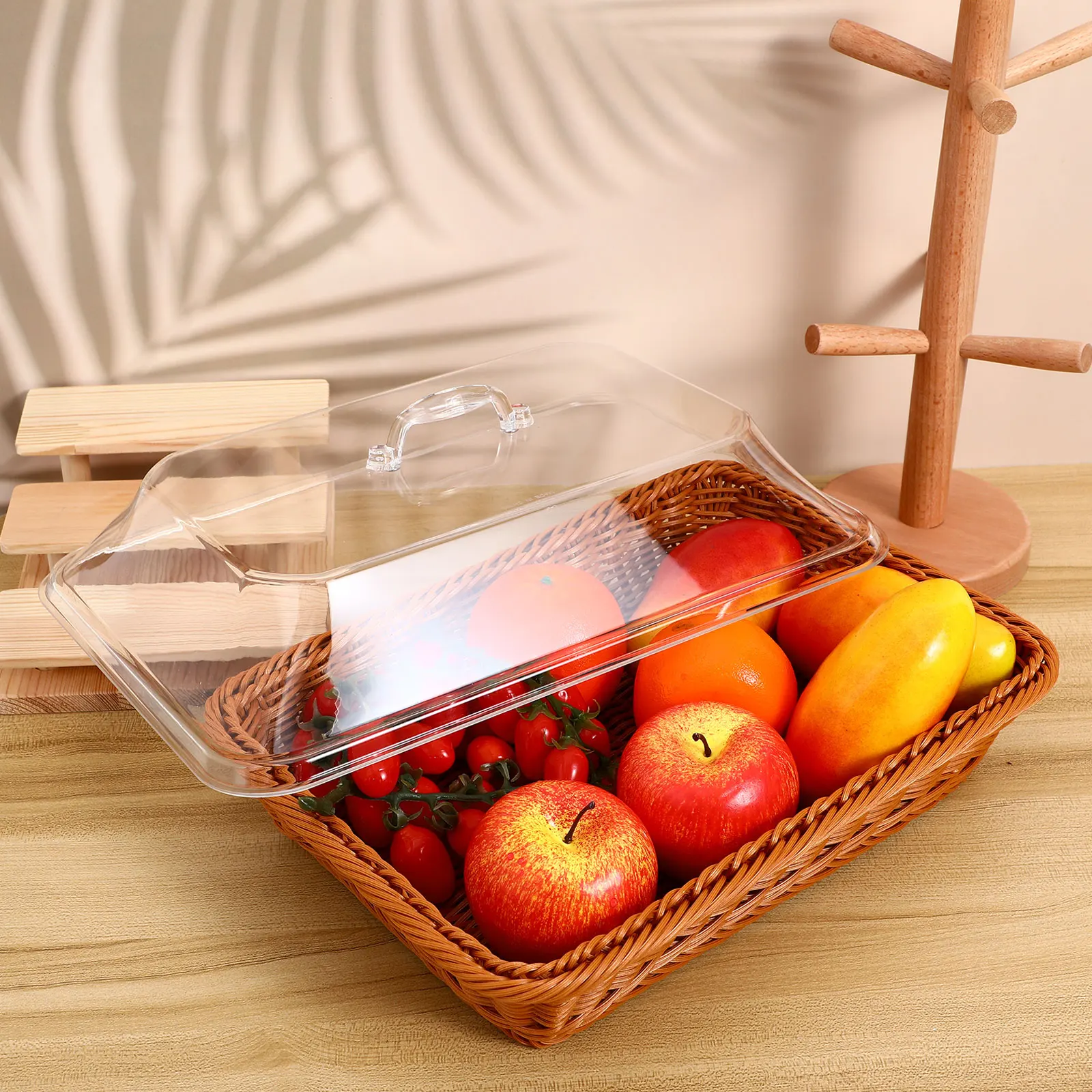 

Imitation Rattan Woven Basket Tabletop Baskets Fruit Decorate Bread Plastic for Kitchen Multi-purpose Snack Teng Weaving