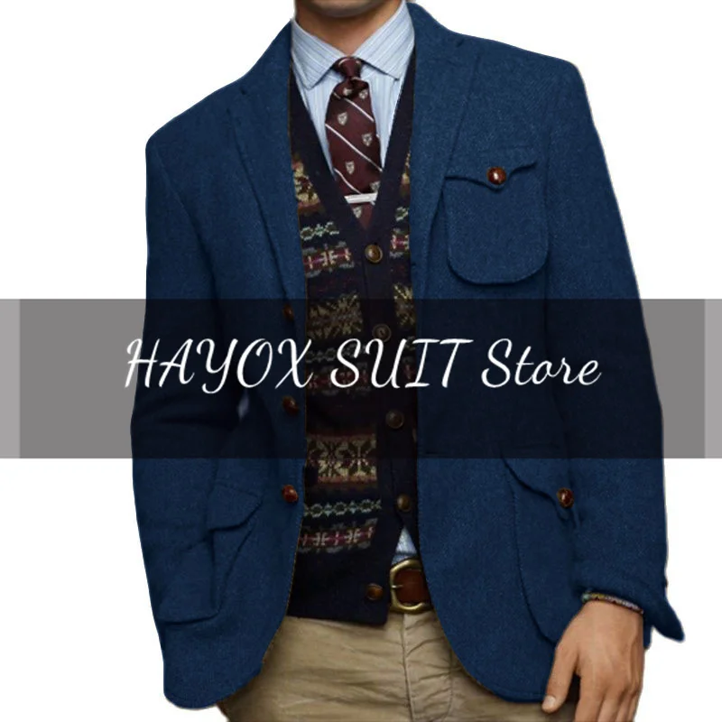 Veste en tweed trempée pour hommes, simple boutonnage, revers pointu, veste multi-poches, mince, élégante, mode, chimsteampunk, mariage, Rh