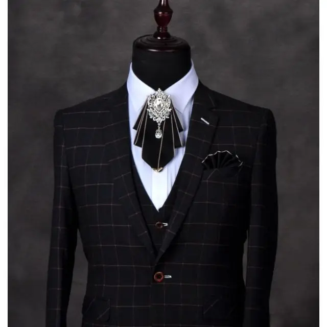 White Rhinestone Bow Tie Men\'s Wedding Fashion British Korean Women\'s Suits Dress Shirt Collar Flower Luxury Handmade Jewelry