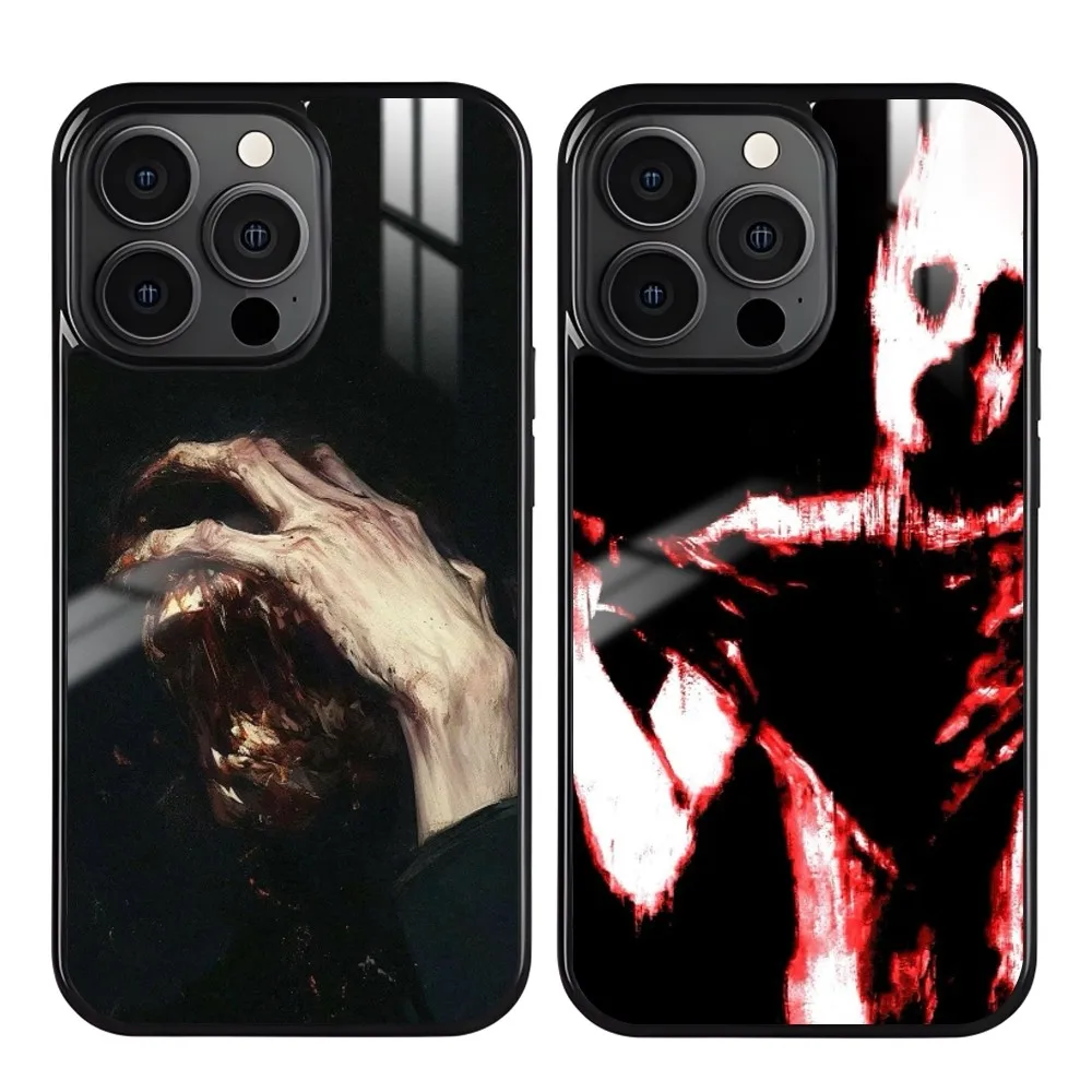 Black horror panic psychedelic Phone Case For iPhone 16 15 14 13 12 11 Pro Max Plus Mini Magnet Magsafe Wireless Charging Cover