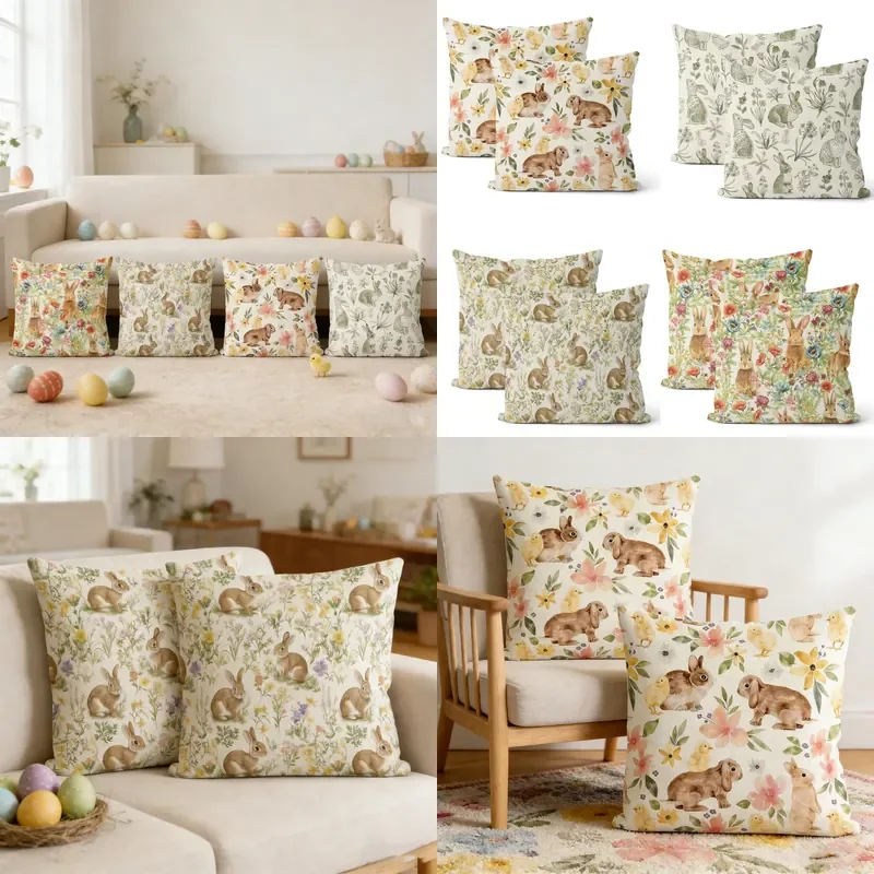 Cross-border hot-selling Easter cartoon rabbit pillow cover living room sofa holiday party decoration bedside pillowcase