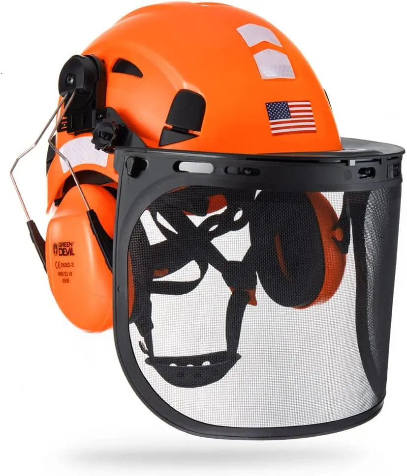 

3-in-1 Forestry Safety Helmet with Mesh Face Shield & Ear Muffs - Adjustable Hard Hat for Chainsaw Work