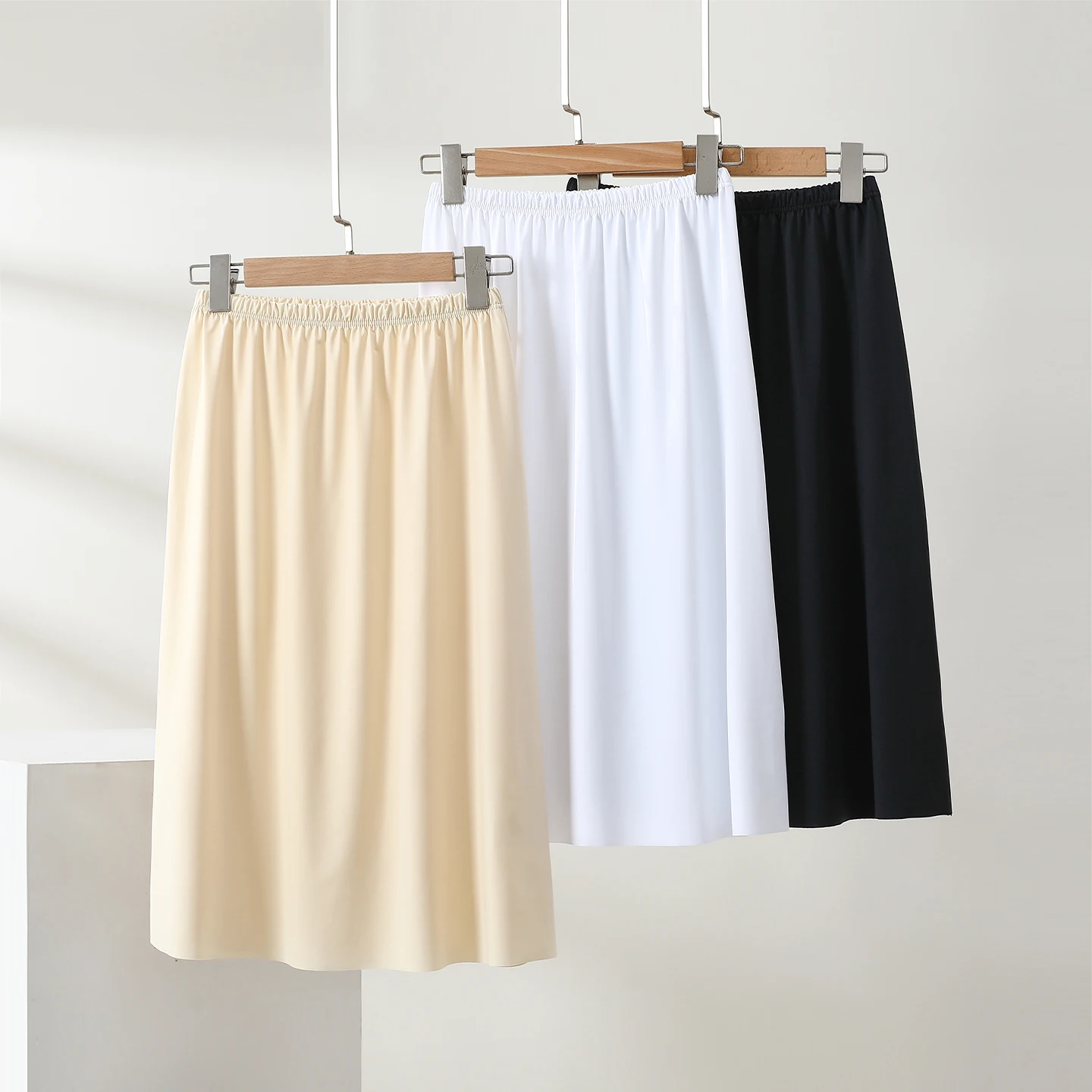 Slim A-Line Midi Skirt Women Summer Large Size High Waist Modal Base Layer Skirt Pure Color Anti-Light Inner Wear Skirt