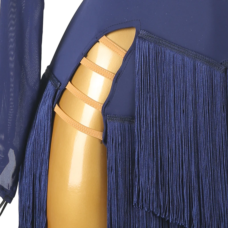 Nieuwe Latin dans franje jurken op maat sexy backless lange mouwen jurken tango chacha samba professionele prestaties kostuums