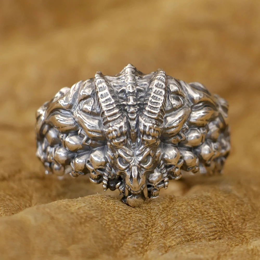 Good Details 925 Sterling Silver Demon Satan Skulls Biker Rock Punk Ring TK418 Open US Size 8~15 BZ