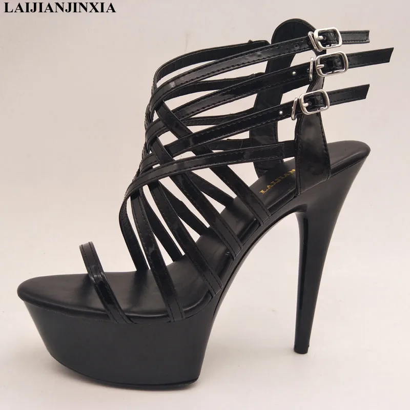 LAIJIANJINXIA New 15CM/6inches PU Upper Model Sexy Exotic High Heel Platform Party Women Sandals Pole Dance Shoes H062