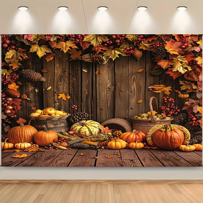 Halloween Day Autumnal Pumpkins Photography Backdrops Props Maple Leaf Scarecrow Farm Harvest Thanksgiving Background RR-20
