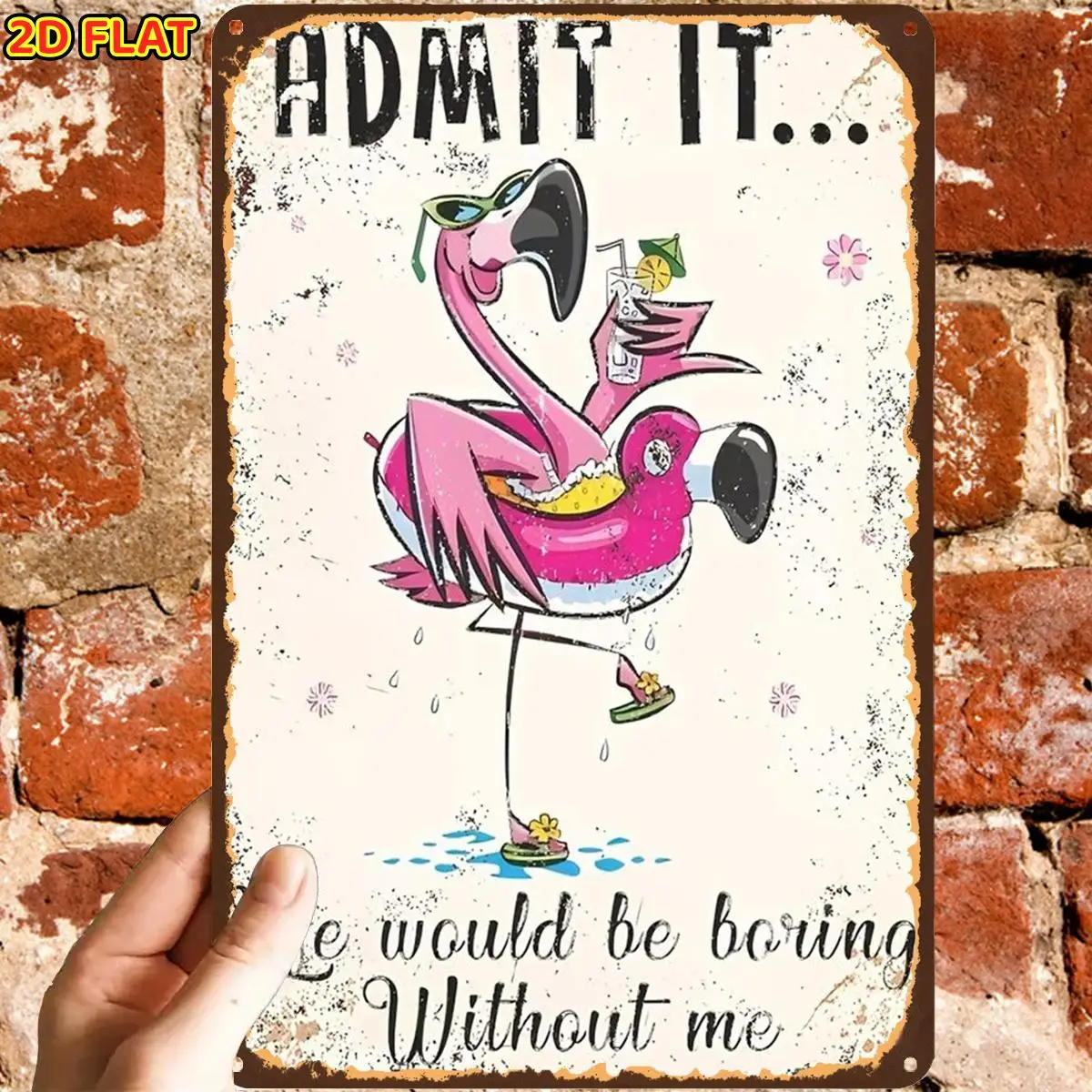 2D Flat, 1pc, Retro Vintage Flamingo Holiday Sign Decoration Metal Tin Sign, with Pre-Drilled Holes, Ideal for Indoor, Garden