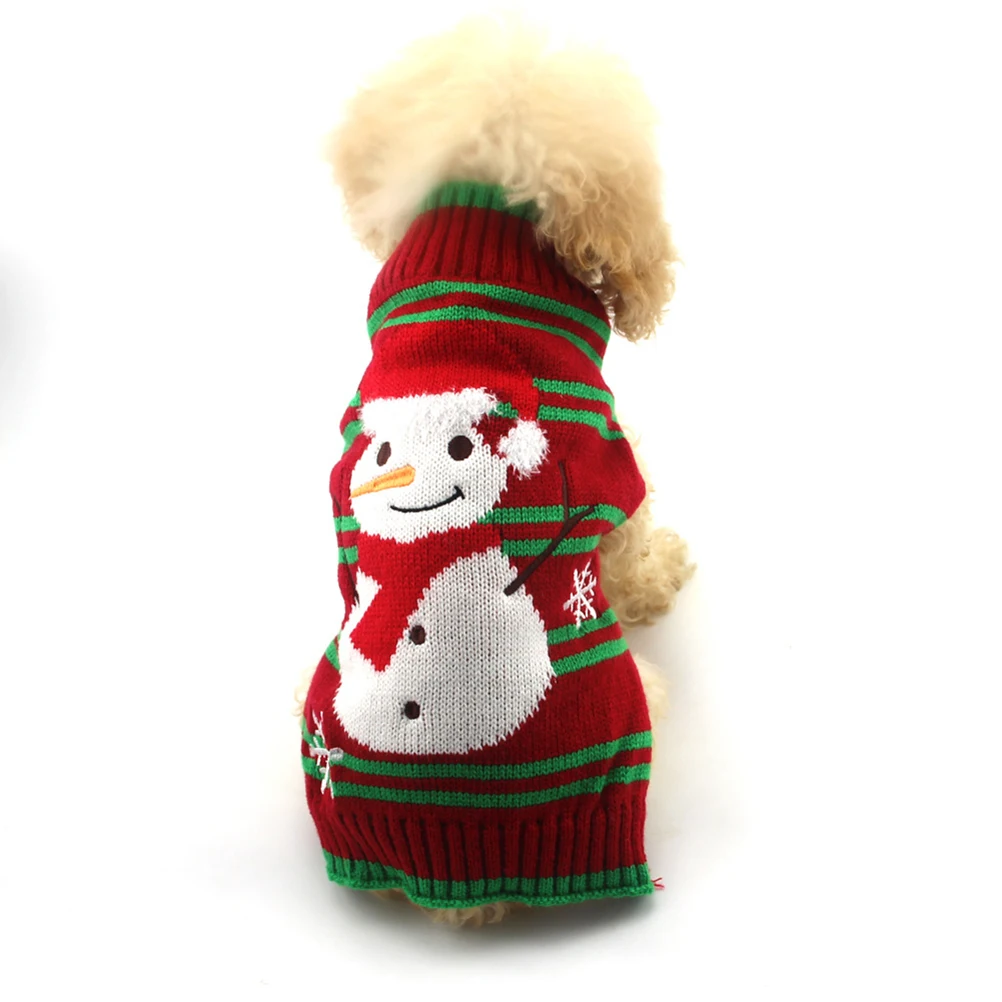 

Pet Dog Sweater Winter Clothes Stripe Snowman Pattern Warm Puppy Costume Christmas New Year Coat Jacket