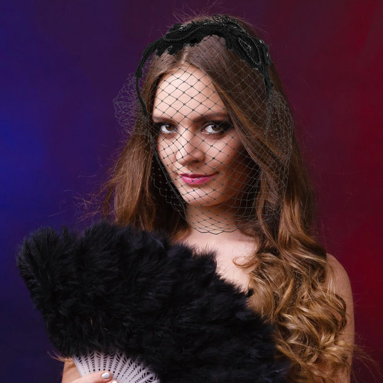 

Mesh Veil Headband Black Vintage Flapper Style 1920S Retro Bridal Wedding Headwear Bride Hairband For Women