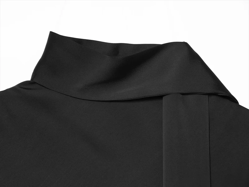 HXAO Spitzenkleider für Damen, Sommer, schwarzes Midi-Satin-Kleid, asymmetrisches, kurzärmeliges Kleid, elegantes, kokettes Partykleid – Detail 4