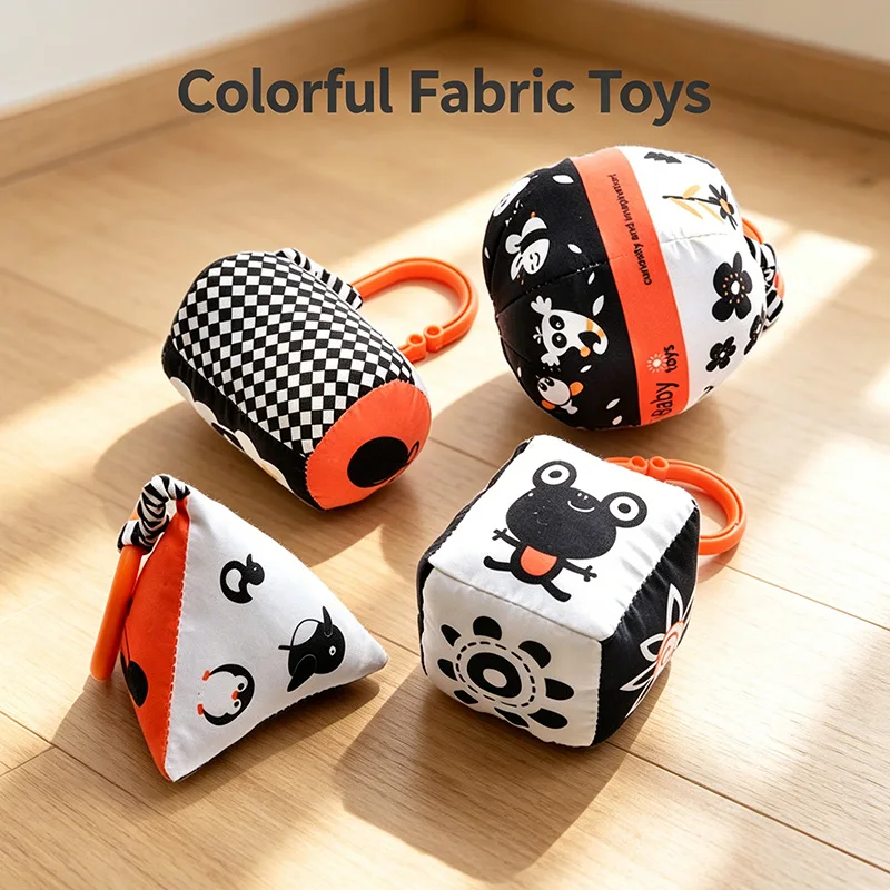 Black White Baby Sensory Rattle Toys Montessori Early Educational Toy 0-12 Months Infant Soft Fabric Hanging Rattles