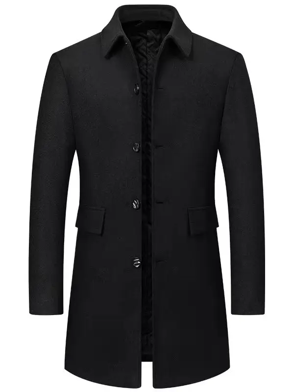 Mittellanger Wollmantel für Herren, Wolljacke mit Revers, Lässiger Business-Stil, Verdickt für Mehr Wärme, Geeignet für Verschiedene Anlässe, Erste Wahl für Herbst und Winter – Detail 1