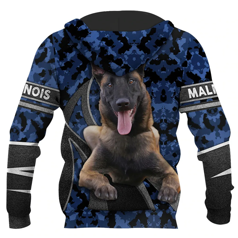 HX Fashion Animals Hoodies 3D Graphic Silver Ribbon Hoodies Animals Dog Belgian Malinois Sweatshirts Casual Sportswear