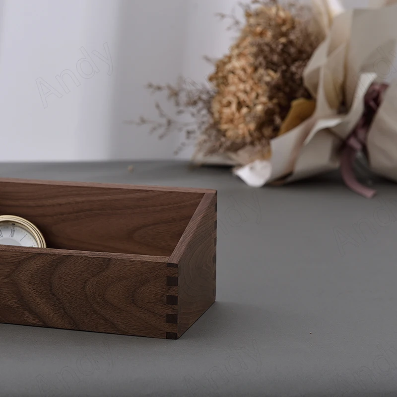 Black Walnut Wood Storage Box Bevel Without Cover Decor Bedroom Jewelry Organizer Desktop Cosmetic Container Home Decoration