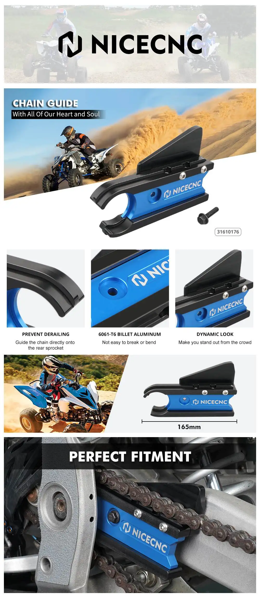 NICECNC Kettenführungsschutz für YAMAHA YFZ450R 2009-2020 ATV, Aluminium-Zubehör zur Vermeidung von Verzahnungen – Detail 2