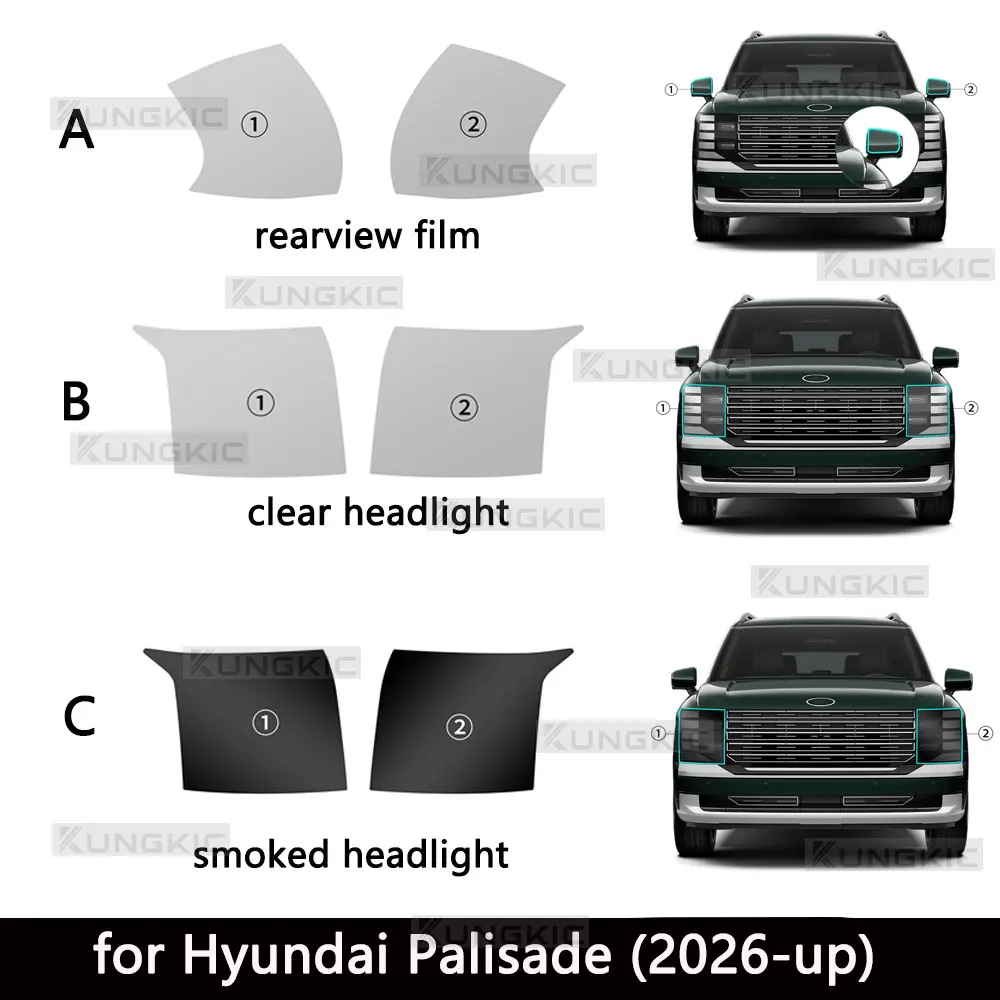 

For Hyundai Palisade 2026-up Smoke Black Clear Headlight Rearview Film Car Protection Film TPU Sticker Accessories Anti-scratch