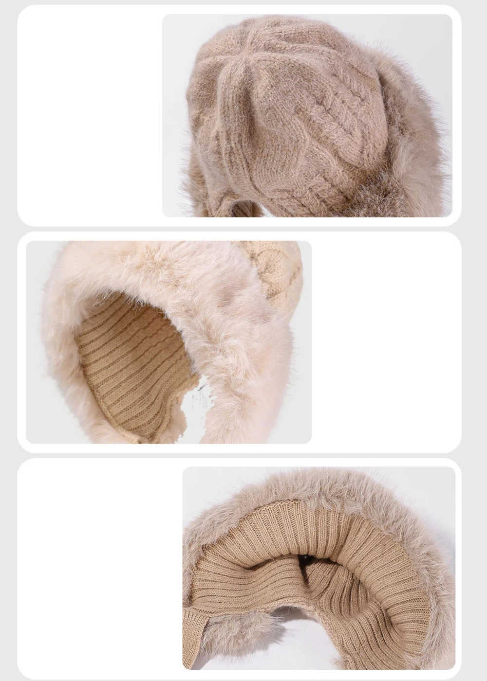 HT4917 Gestrickte Hut Neue Dicke Warme Winter Russische Hut Frauen Winddicht Flauschigen Pelz Hut Dame Skullies Beanies Weibliche Ski Earflap Kappe – Detail 2