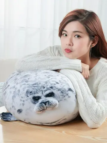 Angry Blob Seal Pillow Chubby 3D Novelty Sea Lion Doll Plush Stuffed Toy Baby Sleeping Throw Pillow Gifts for Kids Girls