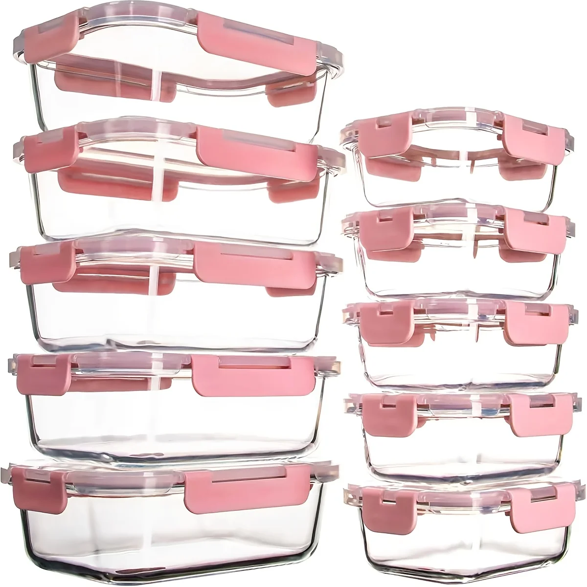 

Set of 10 Glass Food Storage Containers with Lids, Leak-Proof, Airtight Glass Prep Containers, Suitable for Lunch, Takeout, And Leftovers, Dishwasher Safe