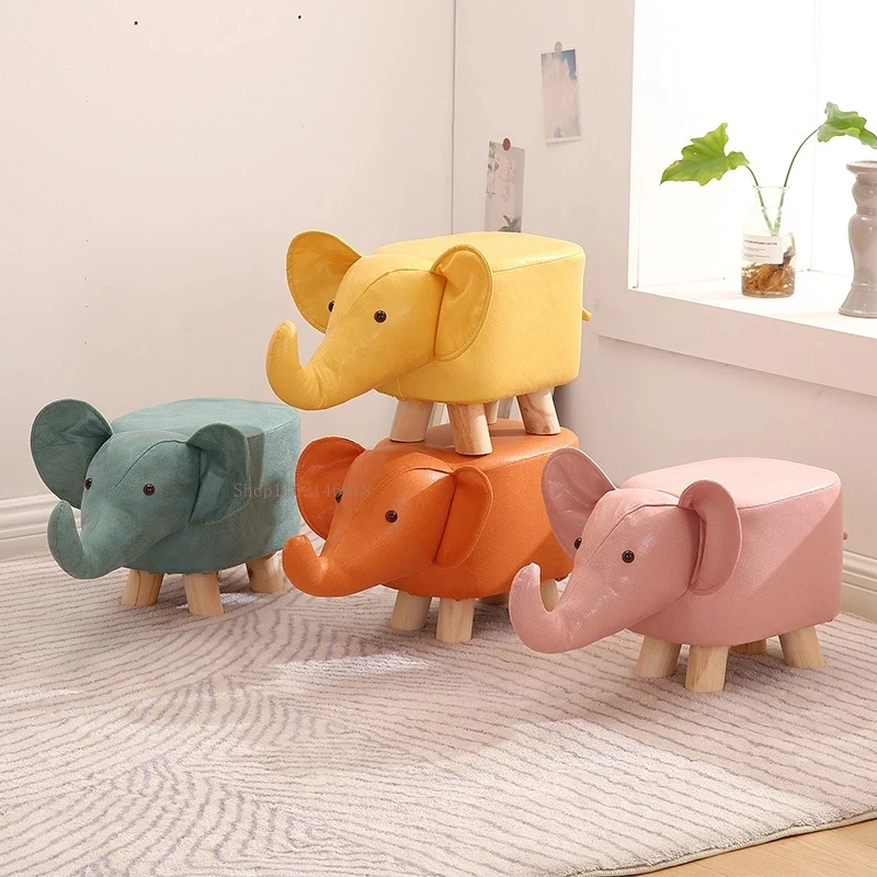 Children\'s Real Wood Low Stool Cartoon Animal Stool Household Furniture Creative Lovely Animal Stool Shoe Change Stool Footstool