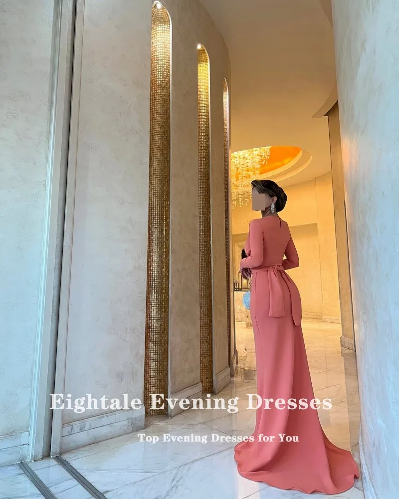 Eightale Arabische avondjurk lange mouwen op maat rekbaar satijn zeemeermin moslim bruiloft feestjurk Robes De Soiree