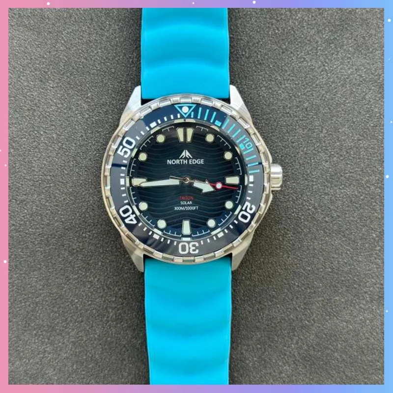 North Edge Triton Diving Watch Solar Powered Quartz Watch 300m Waterproof Silicone Strap Luminous Wristwatch For Men Gift