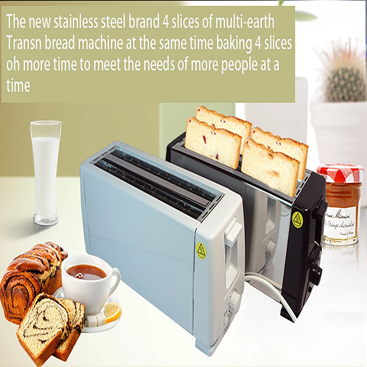 4 Slice Toaster, White Multifunction Breakfast Machine, Home Breakfast Machine Toaster, Sandwich Toaster